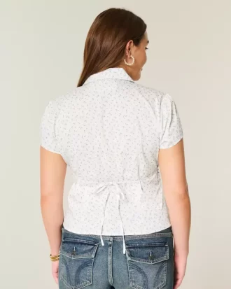 Lyhythihainen Stretch Poplin Button Through paita
