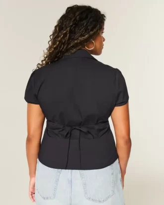 Lyhythihainen Stretch Poplin Button Through paita