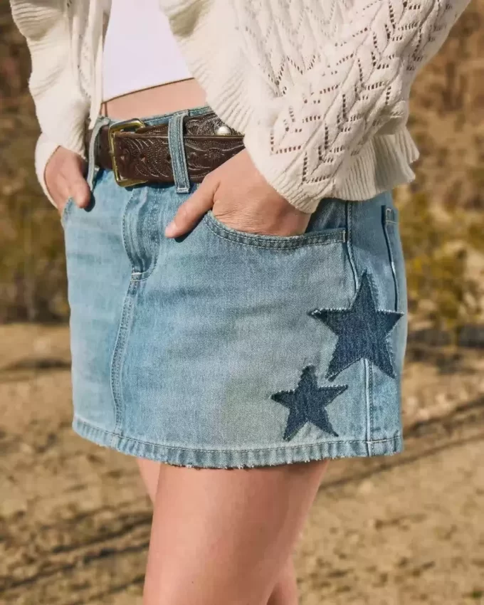 Matala, keskipestävä Star Applique Denim Mini Skort Matala, keskipestävä Star Applique Denim Mini Skort