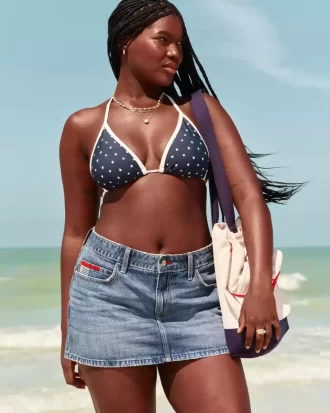 Matala, keskipesu lippu, brodeerattu denim miniskort