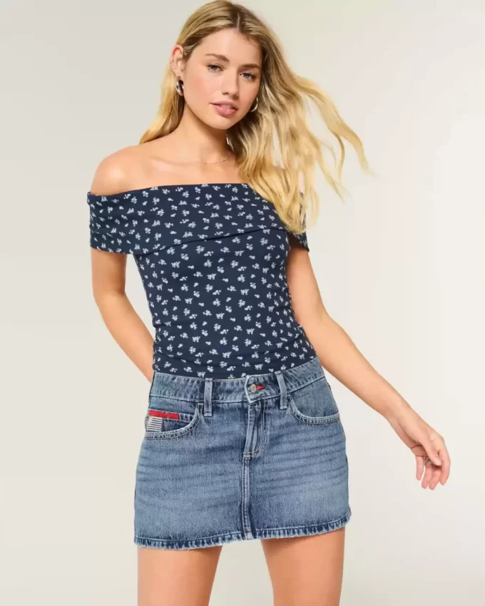 Matala, keskipesu lippu, brodeerattu denim miniskort Matala, keskipesu lippu, brodeerattu denim miniskort