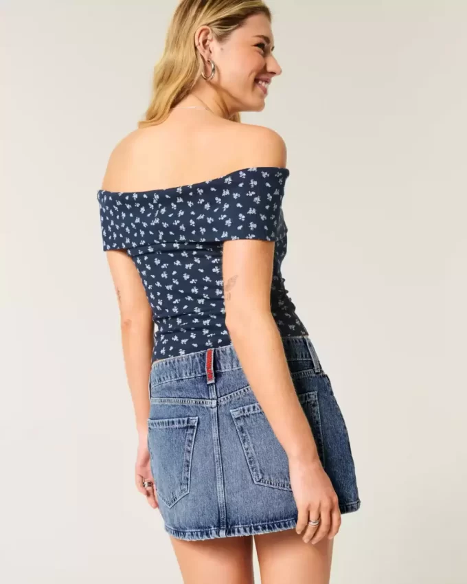 Matala, keskipesu lippu, brodeerattu denim miniskort Matala, keskipesu lippu, brodeerattu denim miniskort