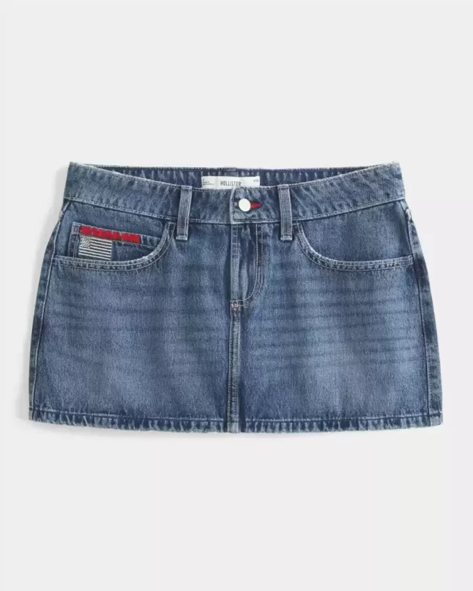 Matala, keskipesu lippu, brodeerattu denim miniskort Matala, keskipesu lippu, brodeerattu denim miniskort
