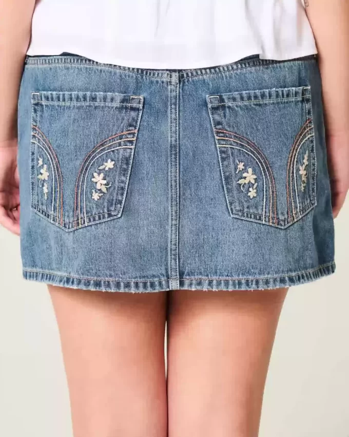 Matala kirjailtu Denim Mini Skort Matala kirjailtu Denim Mini Skort