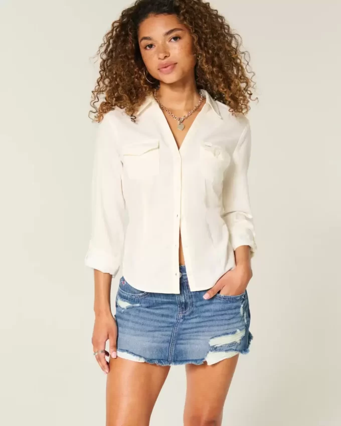 Matala revitty tumma pesu Denim Mini Skort Matala revitty tumma pesu Denim Mini Skort