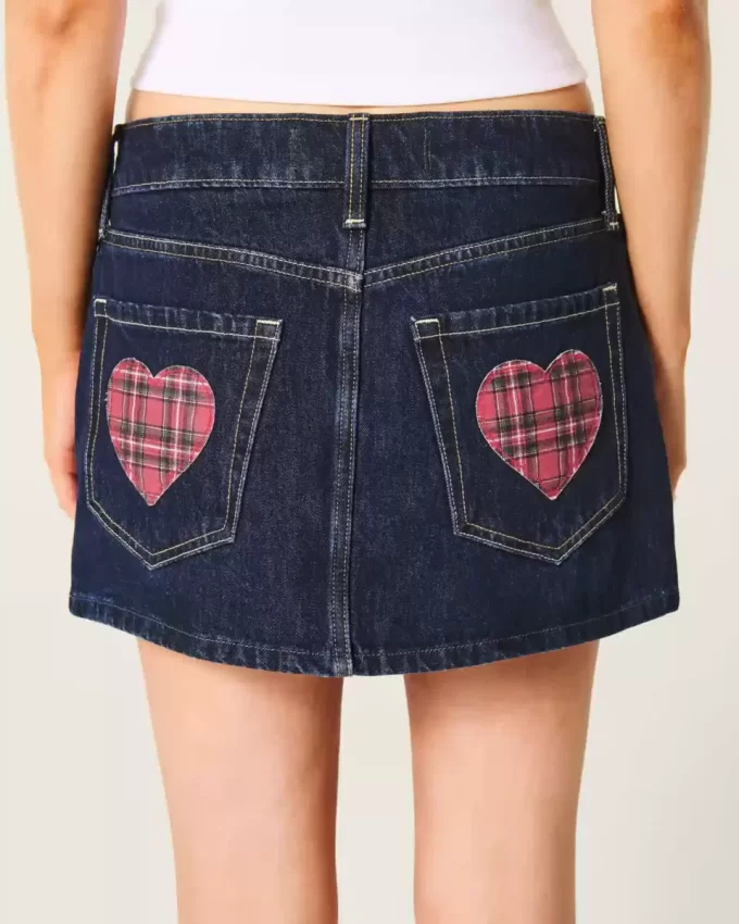 Matala tumma pesuruudullinen taskufarkkutasku Mini Skort Matala tumma pesuruudullinen taskufarkkutasku Mini Skort