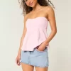 Matala vaaleanpunainen brodeerattu vaalea pesu Denim Mini Skort Matala vaaleanpunainen brodeerattu vaalea pesu Denim Mini Skort
