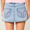 Matala vaaleanpunainen brodeerattu vaalea pesu Denim Mini Skort Matala vaaleanpunainen brodeerattu vaalea pesu Denim Mini Skort