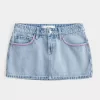 Matala vaaleanpunainen brodeerattu vaalea pesu Denim Mini Skort Matala vaaleanpunainen brodeerattu vaalea pesu Denim Mini Skort