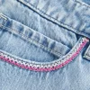 Matala vaaleanpunainen brodeerattu vaalea pesu Denim Mini Skort Matala vaaleanpunainen brodeerattu vaalea pesu Denim Mini Skort