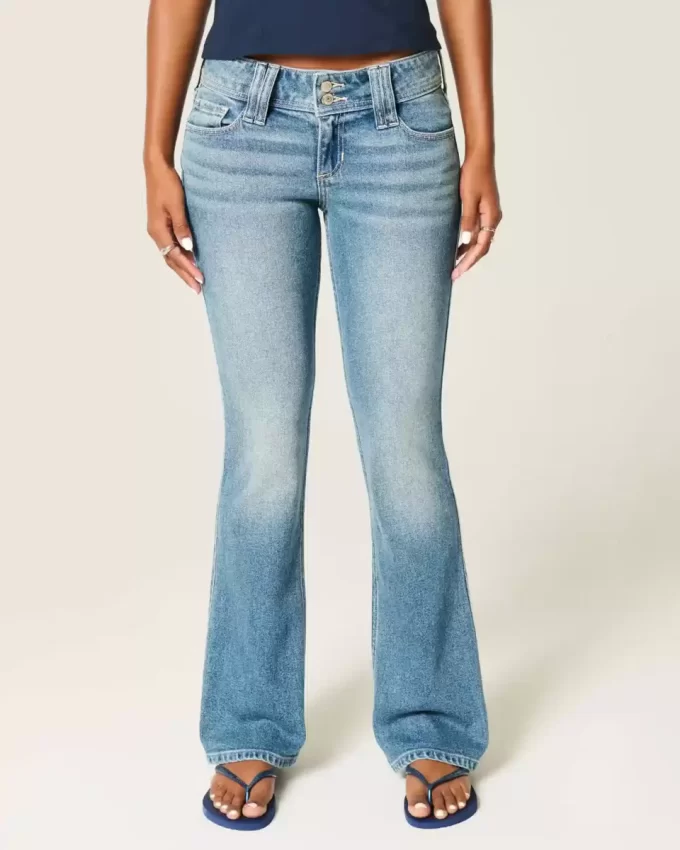 Matalakorkea keskipesu brodeerattu kukkainen bootcut farkut Matalakorkea keskipesu brodeerattu kukkainen bootcut farkut