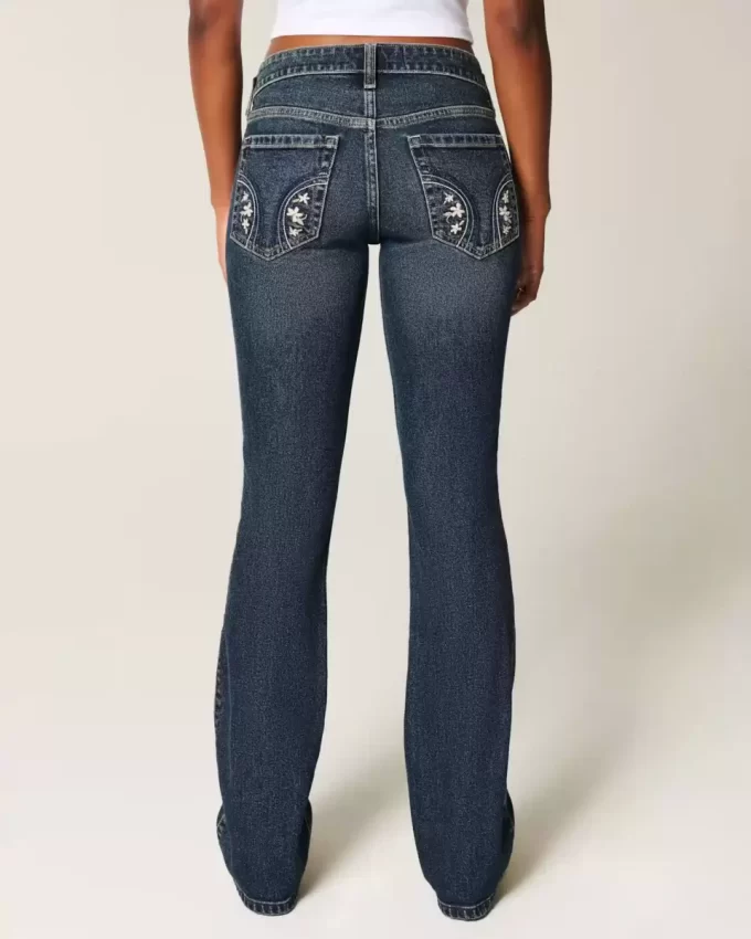 Matalat Dark Wash brodeeratut bootcut farkut