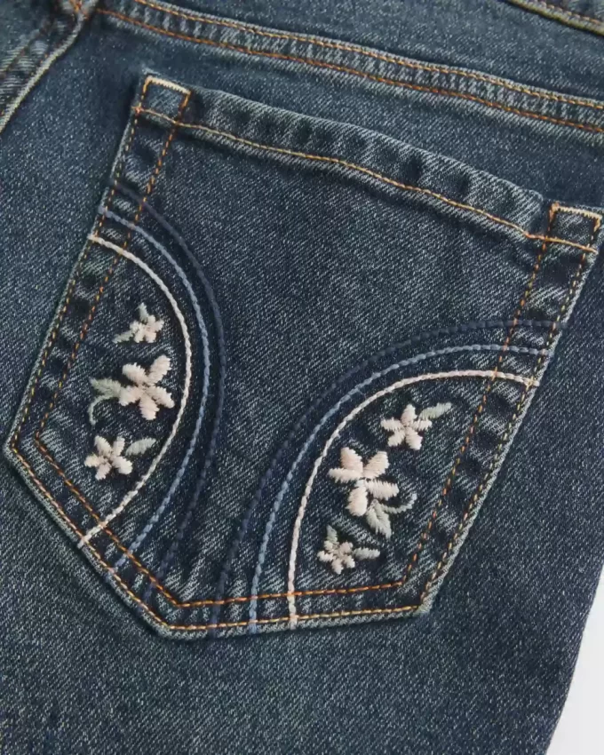 Matalat Dark Wash brodeeratut bootcut farkut