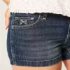 Matalat Dark Wash brodeeratut farkkushortsit Matalat Dark Wash brodeeratut farkkushortsit