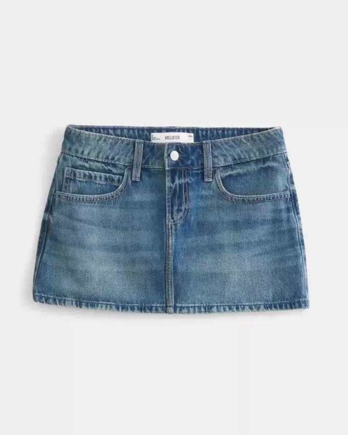 Medium Wash Brodeerattu Denim Mini Skort
