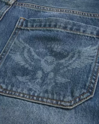 Medium Wash Eagle Graphic Skater Baggy Farkut