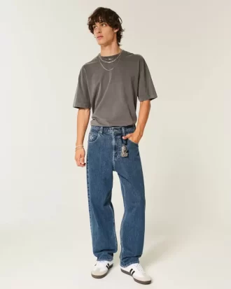 Medium Wash Star Graphic Skater Baggy Farkut
