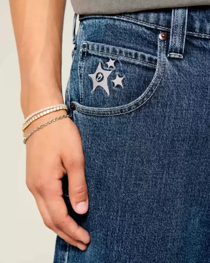 Medium Wash Star Graphic Skater Baggy Farkut Medium Wash Star Graphic Skater Baggy Farkut