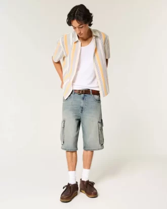Medium Wash Super Baggy Denim Cargo Shortsit