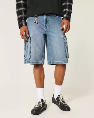 Medium Wash Super Baggy Denim Cargo Shortsit