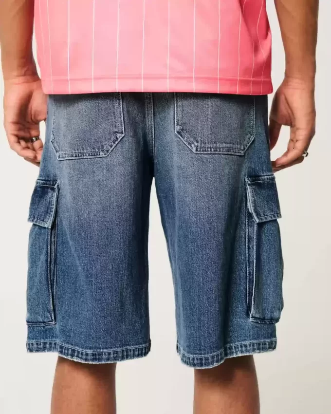 Medium Wash Super Baggy Denim Cargo Shortsit