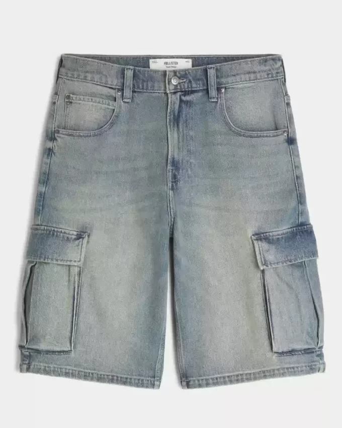 Medium Wash Super Baggy Denim Cargo Shortsit