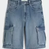 Medium Wash Super Baggy Denim Cargo Shortsit