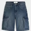 Medium Wash Super Baggy Denim Cargo Shortsit