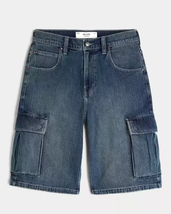 Medium Wash Super Baggy Denim Cargo Shortsit