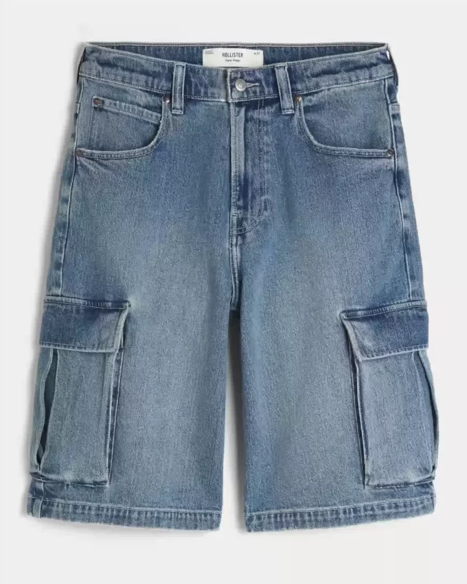 Medium Wash Super Baggy Denim Cargo Shortsit