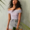 Mesh Foldover Off-the-Shoulder Top