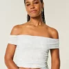 Mesh Foldover Off-the-Shoulder Top