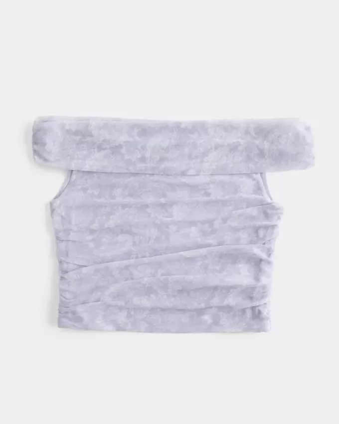 Mesh Foldover Off-the-Shoulder Top
