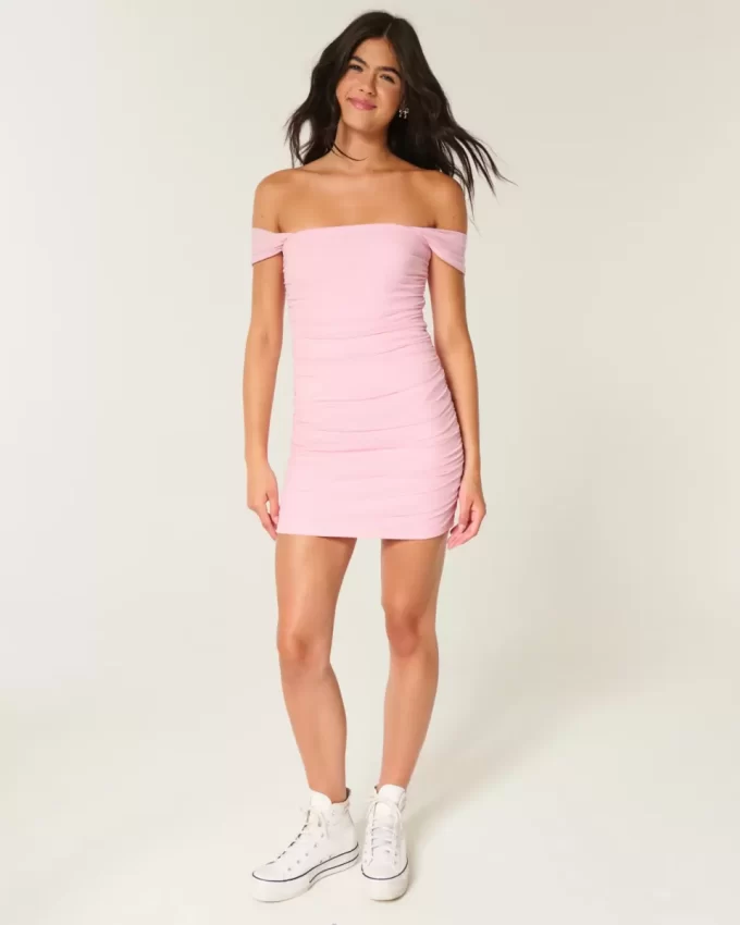 Mesh off-the-shoulder Bodycon-mekko