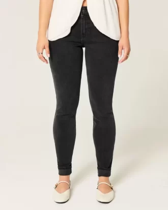 Mid-Rise pestyt mustat skinny farkut