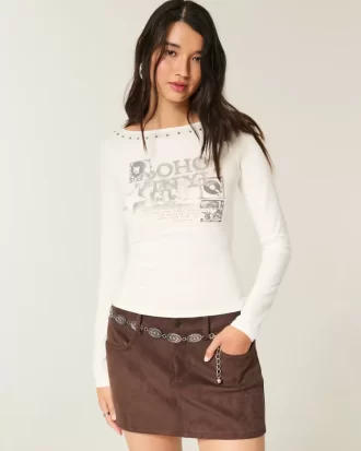 Nastoitettu SoHo Graphic Slash-neck toppi