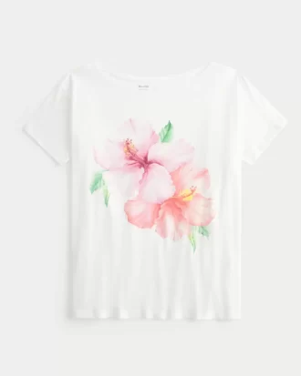 Off-the-Shoulder Hibiscus Graphic T-paita