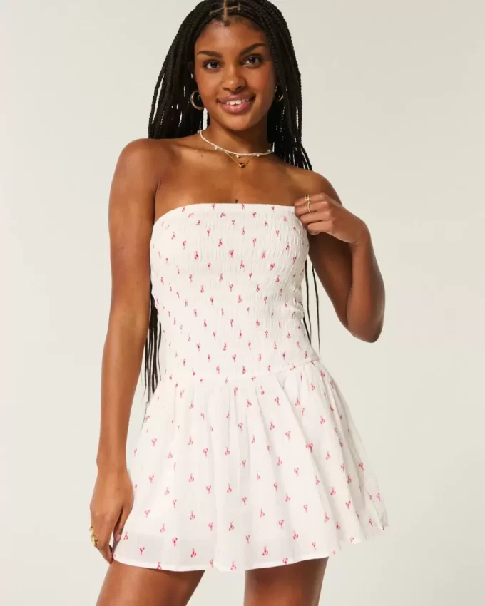 Olkaimeton Smocked Bodice -minimekko