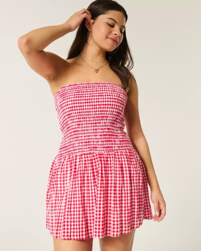 Olkaimeton Smocked Bodice -minimekko