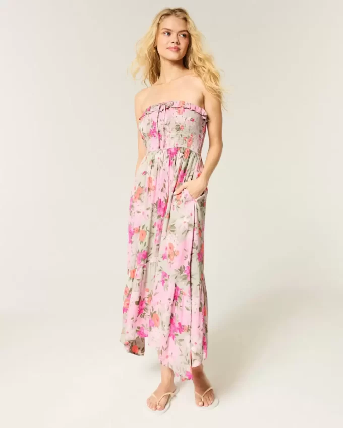 Olkaimeton smocked Maxi mekko