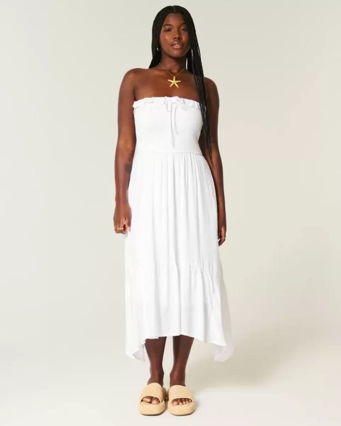 Olkaimeton smocked Maxi mekko
