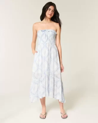 Olkaimeton smocked Maxi mekko