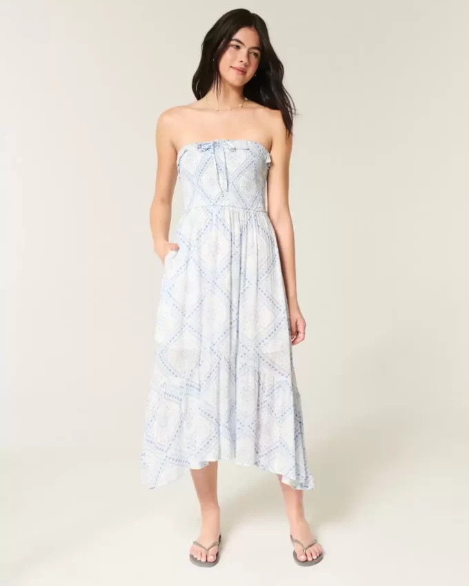 Olkaimeton smocked Maxi mekko