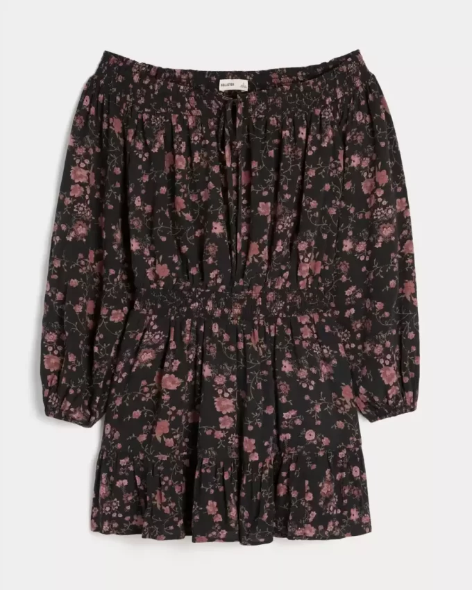 Olkapäällä/Off-the-Shoulder -kudottu mekko