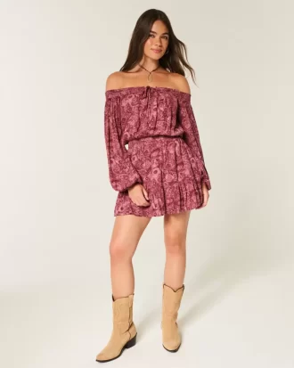 Olkapäällä/Off-the-Shoulder -kudottu mekko