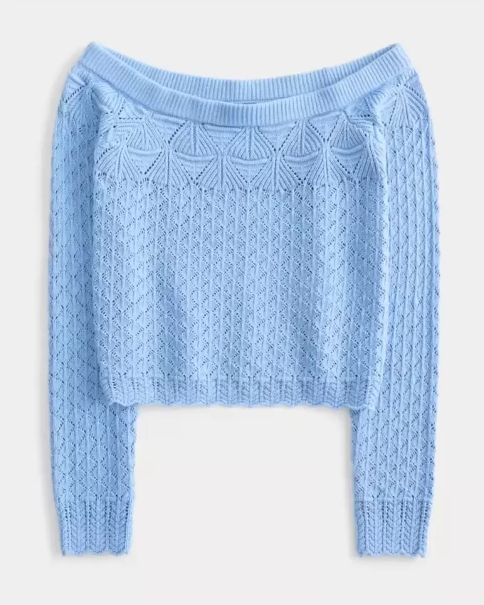 Ommeltava virkatutyylinen olkapäältä kiinnitettävä villapaita