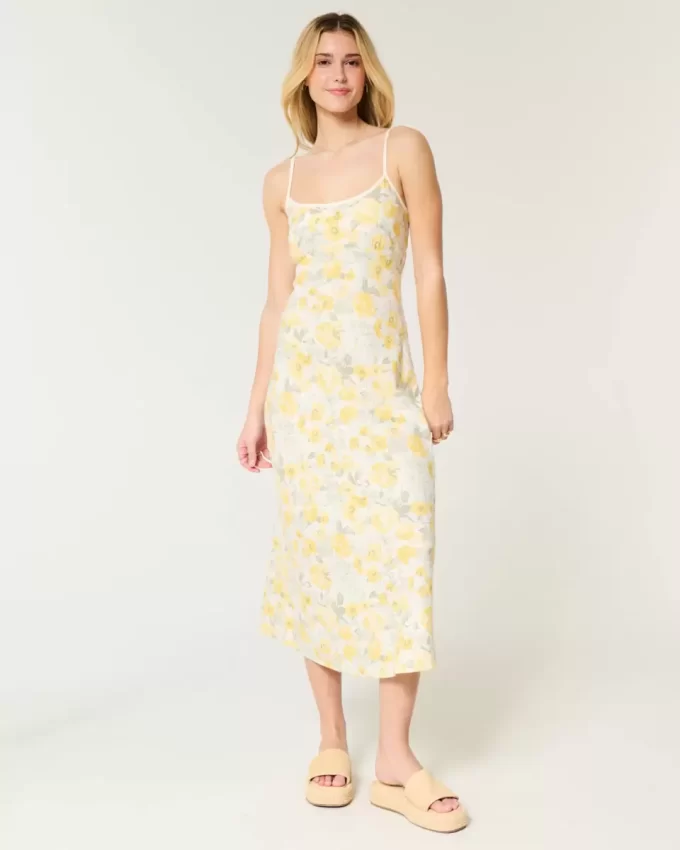 Pellavasekoitteinen, avoin selkänojallinen midi-mekko Pellavasekoitteinen, avoin selkänojallinen midi-mekko