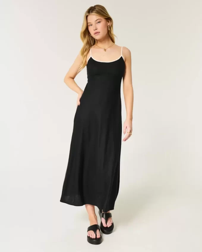 Pellavasekoitteinen avoselkäinen Slip Midi-mekko