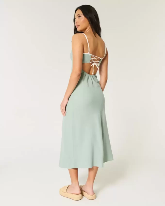 Pellavasekoitteinen avoselkäinen Slip Midi-mekko Pellavasekoitteinen avoselkäinen Slip Midi-mekko