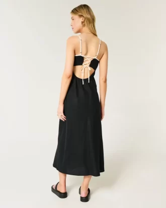Pellavasekoitteinen avoselkäinen Slip Midi-mekko